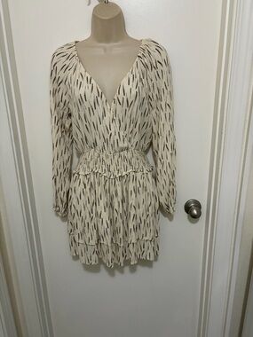 ILLA ILLA Cream Printed V-Neck Tiered Mini Dress